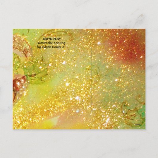 緑のクリスマスフェアリーと金ゴールドフローラの輝き シーズンポストカード (裏面)