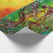 緑のクリスマスフェアリー、金ゴールドの輝き、フローラの渦巻き ラッピングペーパー (角)