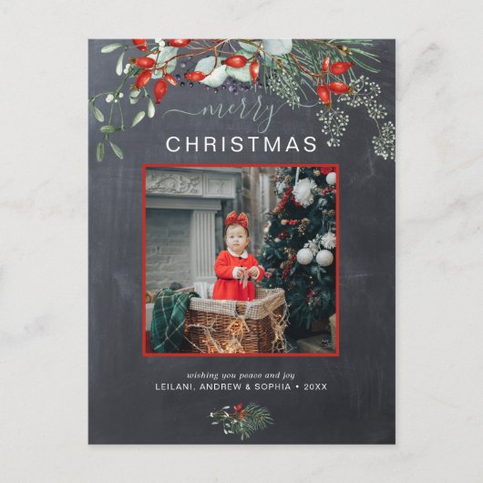 緑のクリスマスフォトウォーターカラーシャルボード シーズンポストカード (正面)