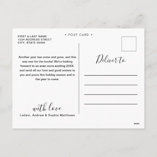 緑のクリスマスフォトウォーターカラーダークウッド シーズンポストカード (裏面)