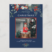 緑のクリスマスフォトウォーターカラーネイビーブルー シーズンポストカード (正面)