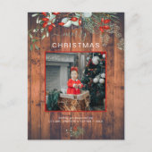 緑のクリスマスフォトウォーターカラー素朴ウッド シーズンポストカード (正面)