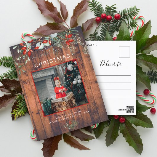 緑のクリスマスフォトウォーターカラー素朴ウッド シーズンポストカード