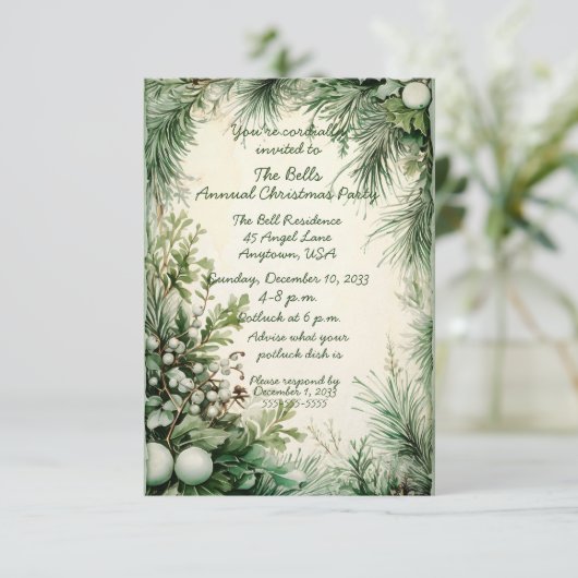 緑のクリスマスフラワークリスマスパーティー 招待状 (スタンド正面)