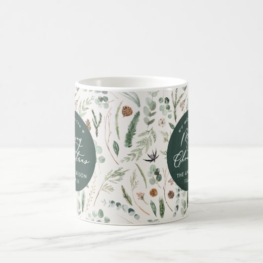 緑のクリスマスミニマルのエレガント植物写真 コーヒーマグカップ (中央)