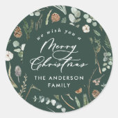 緑のクリスマスミニマルのエレガント植物写真 ラウンドシール (正面)
