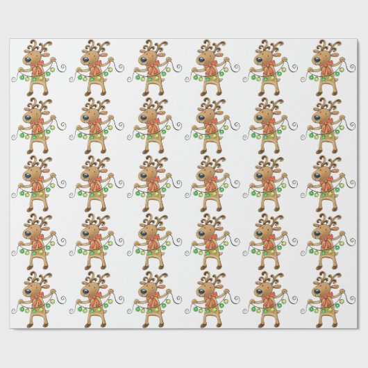 緑のクリスマスライトが飾られたかわいいハッピートインデナ ラッピングペーパー (フラット)