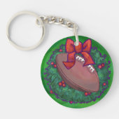 緑のクリスマスリースのサッカー キーホルダー (正面)