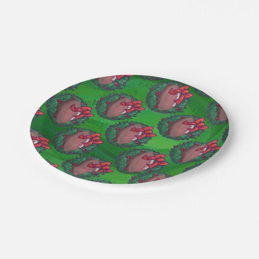 緑のクリスマスリースのサッカー ペーパープレート (アングル)
