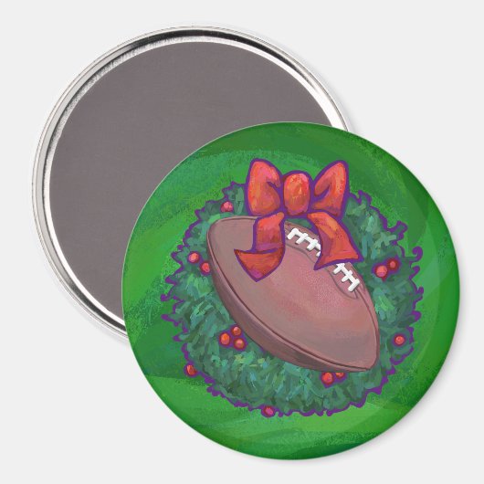 緑のクリスマスリースのサッカー マグネット (正面/裏面)
