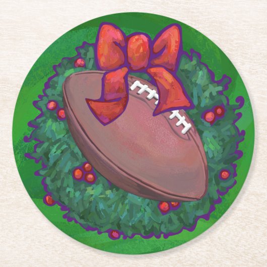緑のクリスマスリースのサッカー ラウンドペーパーコースター (正面)