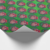 緑のクリスマスリースのサッカー ラッピングペーパー (角)