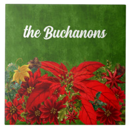 緑のクリスマスレッドポインセチア タイル