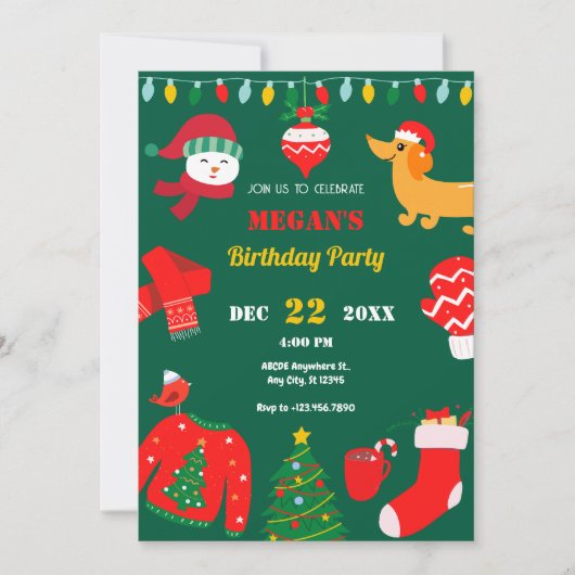 緑のクリスマス冬のアイコン 招待状 (正面)