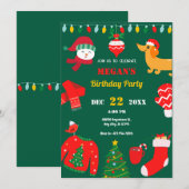 緑のクリスマス冬のアイコン 招待状 (正面/裏面)