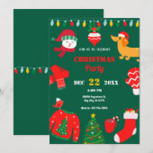 緑のクリスマス冬アイコン クリスマスパーティ 招待状 (正面/裏面)