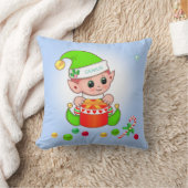 緑のクリスマス小妖精や小人とライトブルーのクリスマスプレゼント クッション (ブランケット)