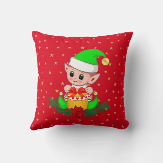 緑のクリスマス小妖精や小人、松、赤の星 クッション (裏面)