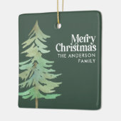緑のクリスマス水の色の森林写真 セラミックオーナメント (左)