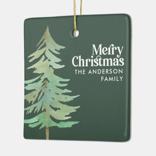 緑のクリスマス水の色の森林写真 セラミックオーナメント (左)