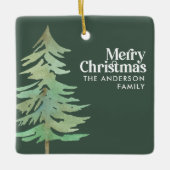 緑のクリスマス水の色の森林写真 セラミックオーナメント (正面)