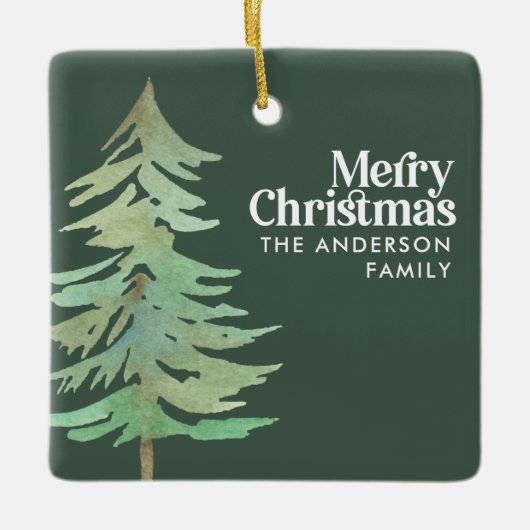 緑のクリスマス水の色の森林写真 セラミックオーナメント (正面)