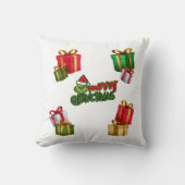 緑のクリスマス生物とプレゼントボックス クッション (正面)