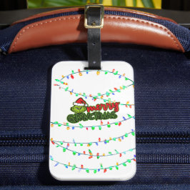 緑のクリスマス生物とホリデーライト ラゲッジタグ