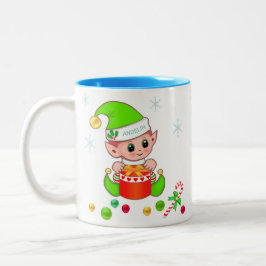 緑のクリスマス+エルフ+雪の結晶+クリスマス+ボール ツートーンマグカップ