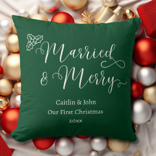 緑のクリスマス 新婚夫婦の最初のクリスマス クッション