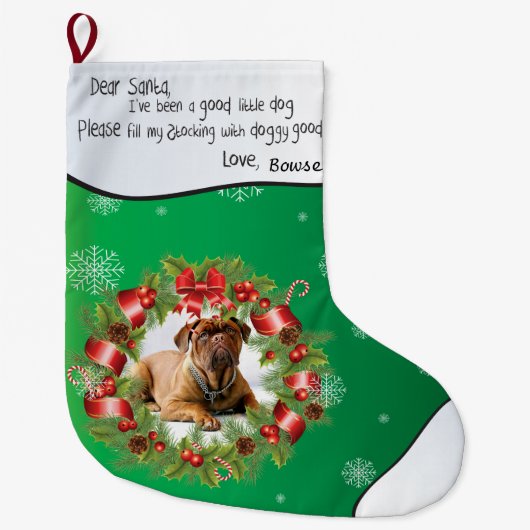 緑のクリスマスPHOTO FRAME for Your Dog's Photo ラージクリスマスストッキング (正面)