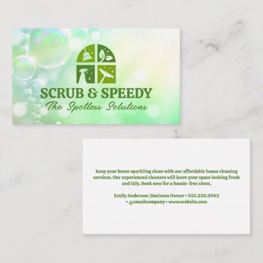 緑のクリーニングアイコン |ソープスッドバブル 名刺 (正面/裏面)