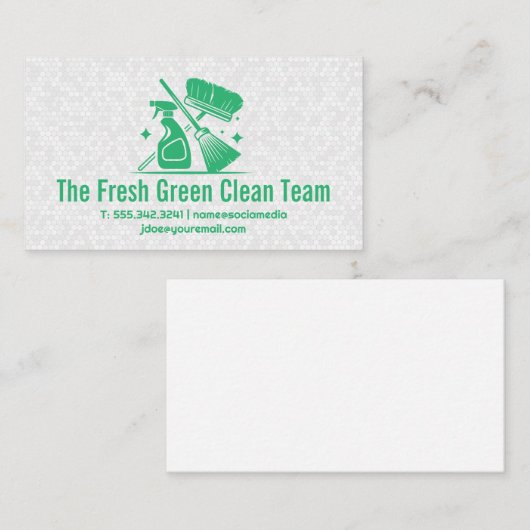 緑のクリーニングアイコン | 浴室タイルの背景 名刺 (正面/裏面)