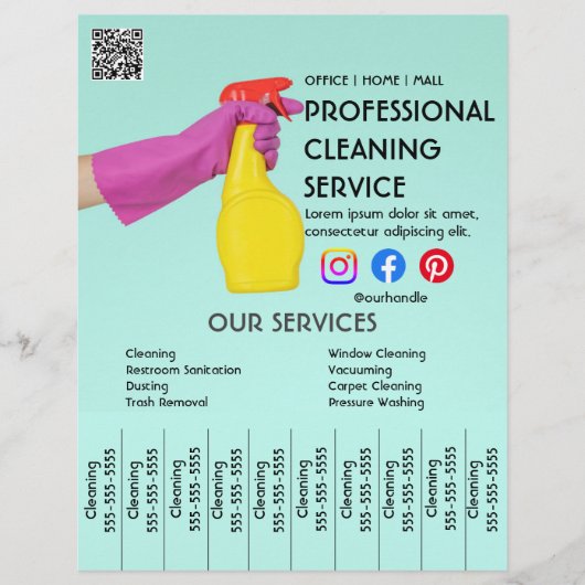 緑のクリーニングフォトポスターと切り取りタブFly チラシ (正面)