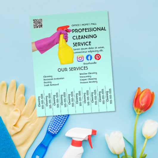 緑のクリーニングフォトポスターと切り取りタブFly チラシ