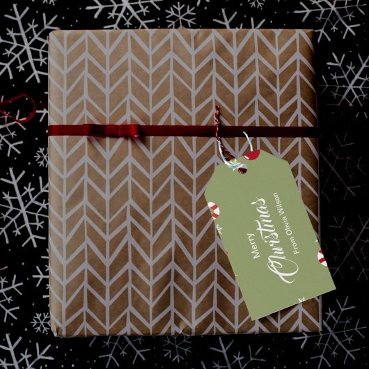 緑のクリ図解入りの、写真付きのスマス ギフトタグ