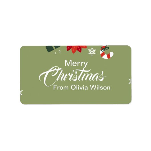 緑のクリ図解入りの、写真付きのスマス ラベル (正面)