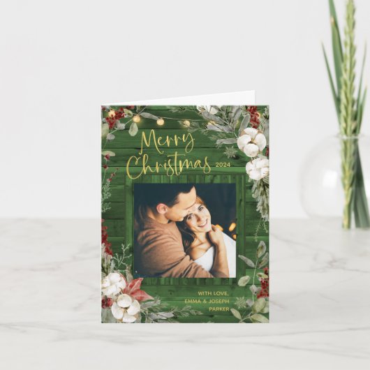 緑のクリ素朴スマス | 冬のフローラと写真 シーズンカード (正面)