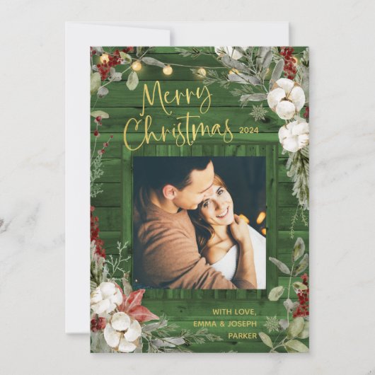 緑のクリ素朴スマス | 冬のフローラと写真 シーズンカード (正面)