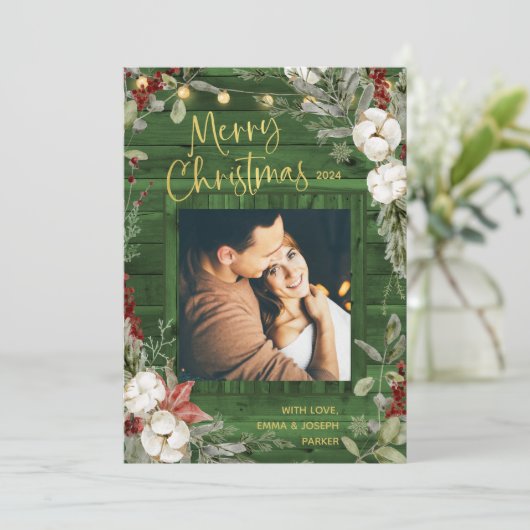 緑のクリ素朴スマス | 冬のフローラと写真 シーズンカード (スタンド正面)