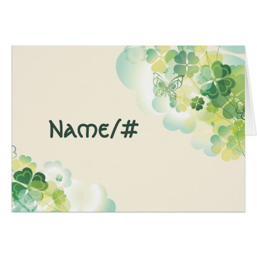 緑のクローバーおよび蝶コーナーのテーブルカード (正面横)