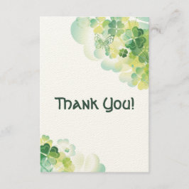 緑のクローバーおよび蝶コーナーは感謝していしています サンキューカード