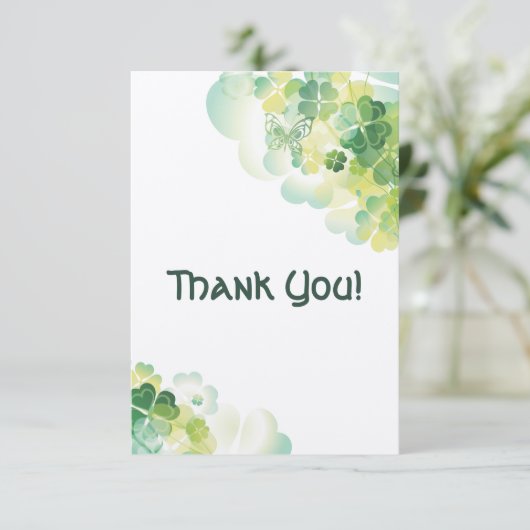 緑のクローバーおよび蝶コーナーは感謝していしています サンキューカード (スタンド正面)