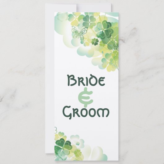 緑のクローバーと蝶の角のスケジュール 招待状 (正面)