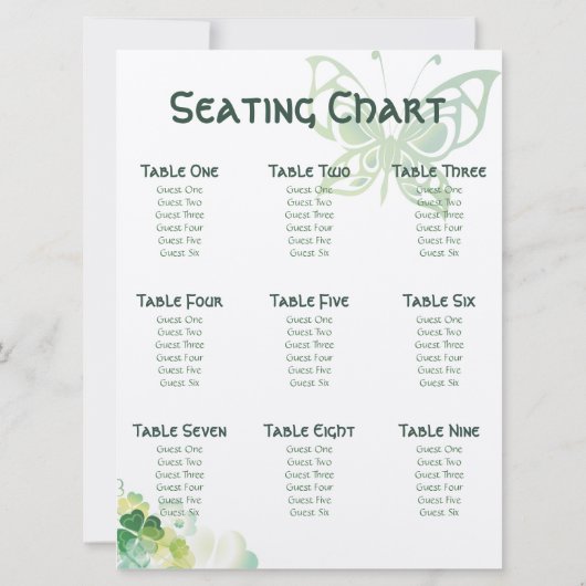 緑のクローバーと蝶の角の席次表 招待状 (裏面)