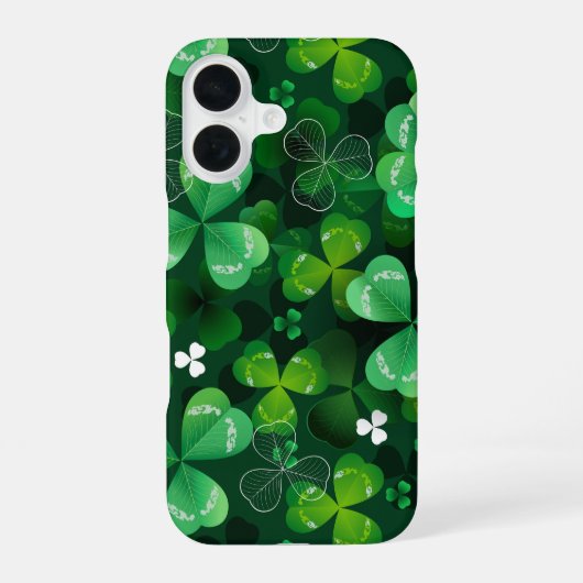 緑のクローバーな無地 iPhone 16ケース (裏面)