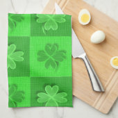 緑のクローバーパターン キッチンタオル (四つ折り)