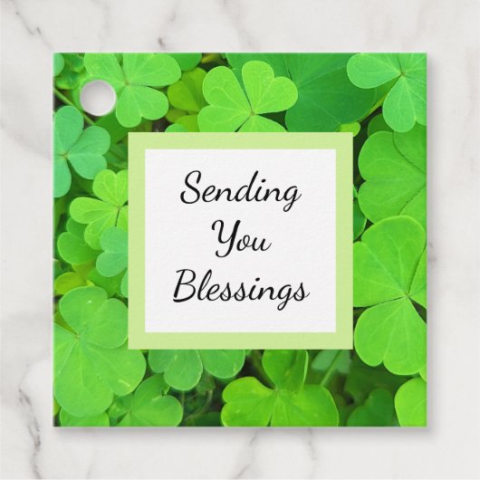 緑のクローバー写真繁栄バイブル聖句かわいい フェイバータグ (正面)