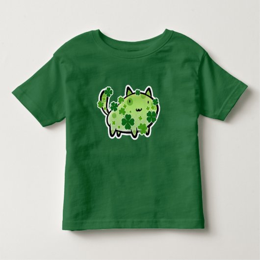 緑のクローバー猫の幼児のTシャツ トドラーTシャツ (正面)
