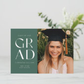 緑のグラッドブロックモダン写真の卒業式招待 招待状 (スタンド正面)